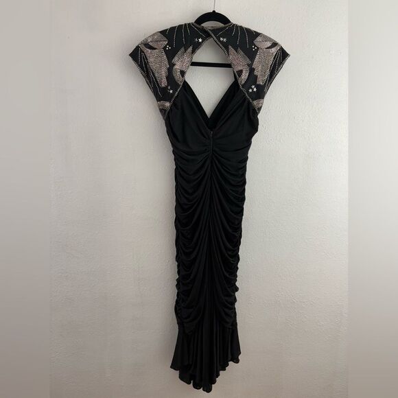 Casadei sleeveless beaded embellishment open back draped black dress size 10 - Picture 7 of 9